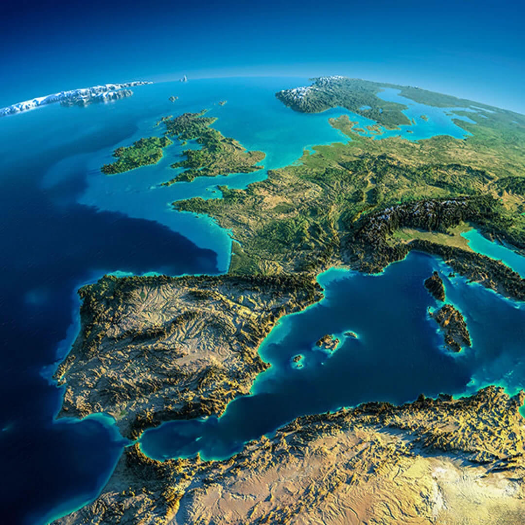 Europe and North Africa satellite map