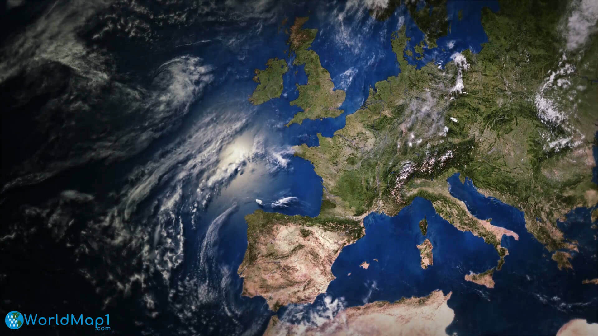 Europe and Spain satellite view map