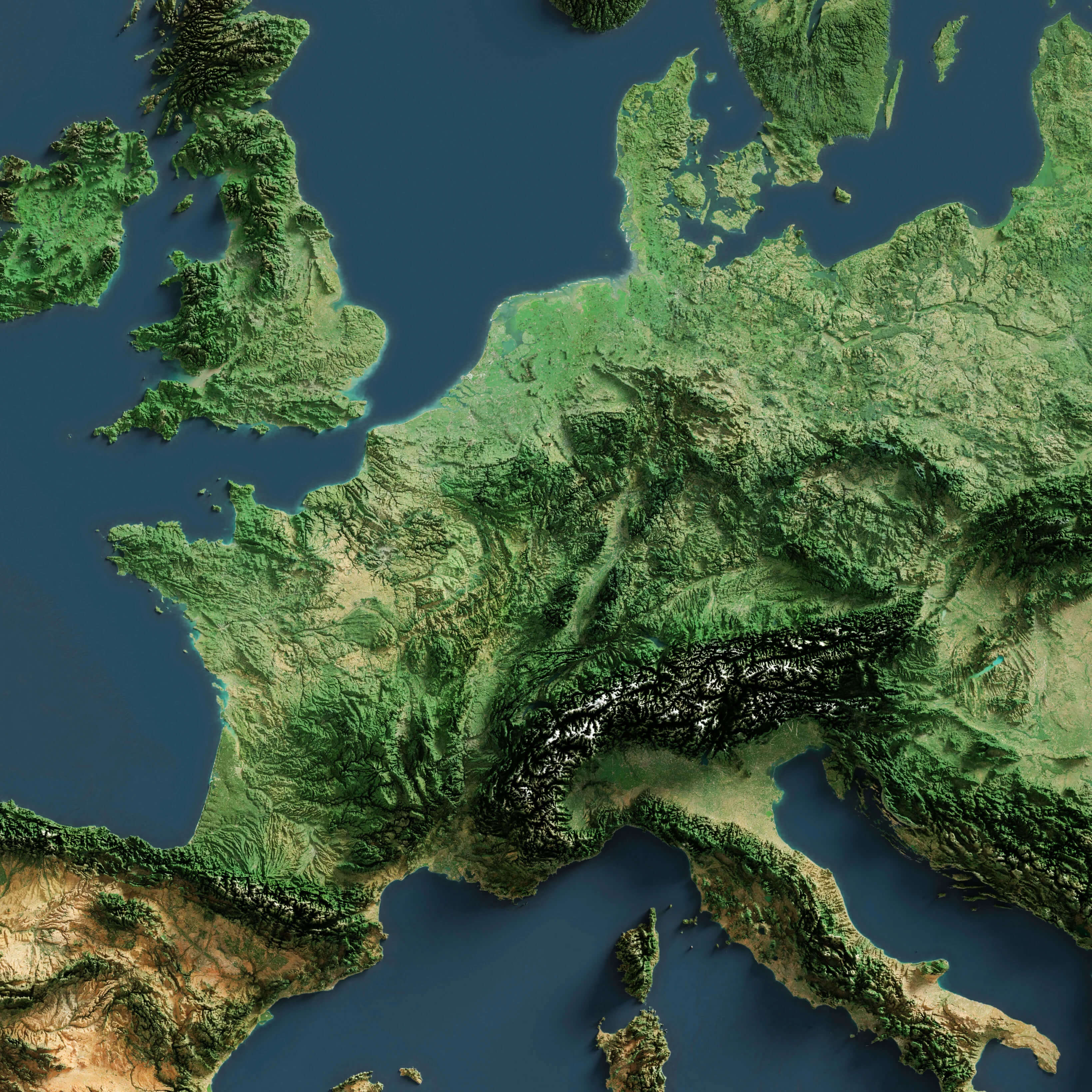 Europe imagery shaded relief map