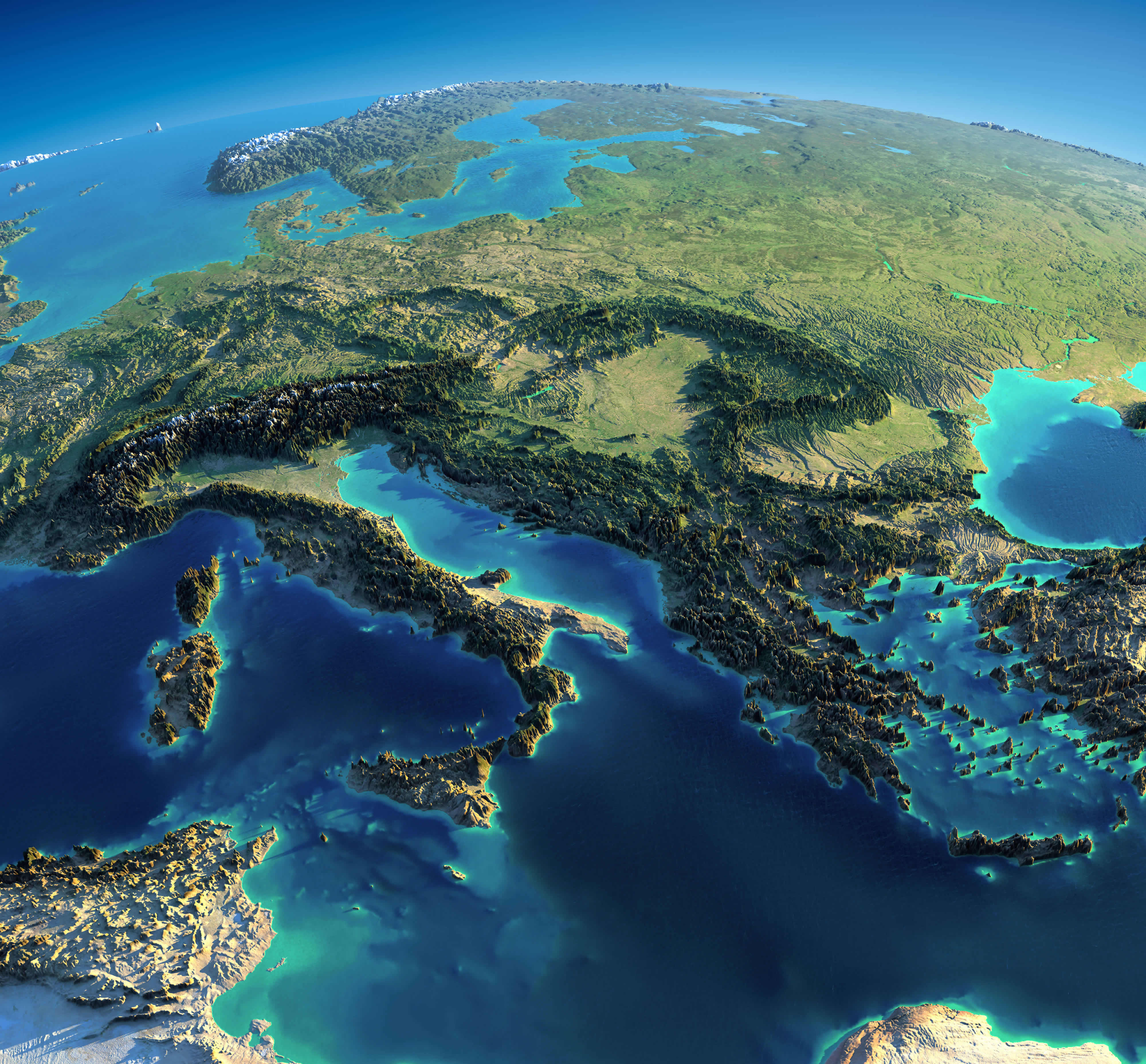 Europe Italy Greece Mediterranean Sea satellite map