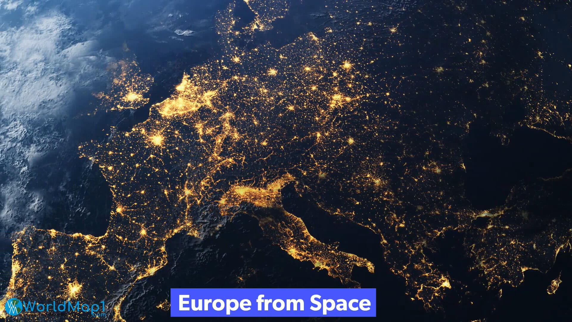 Europe map from space in the night
