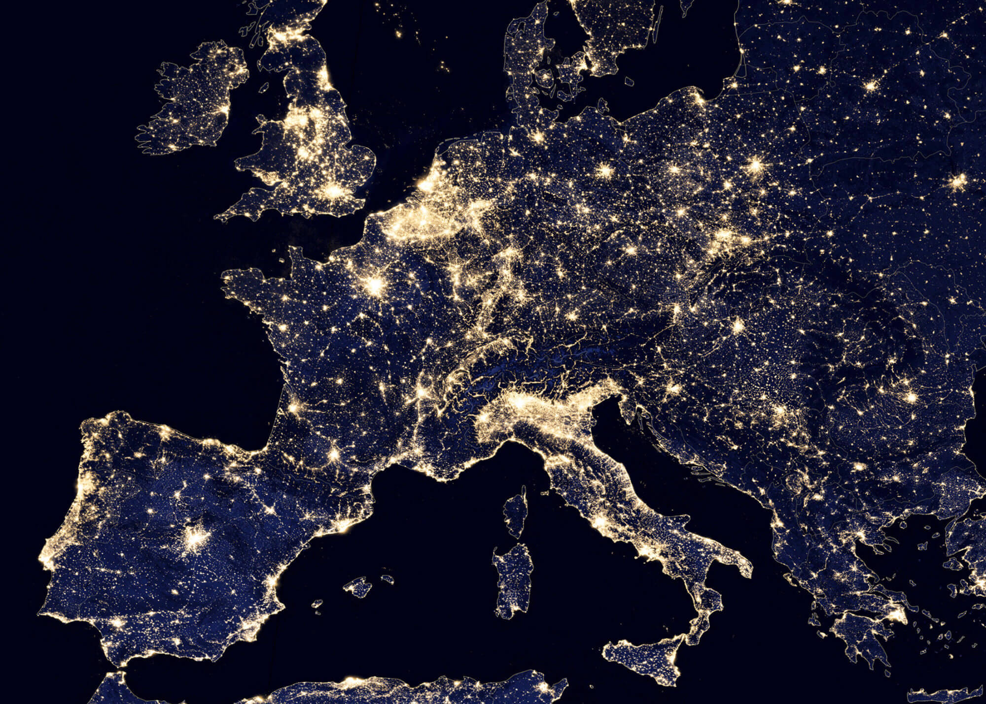Europe satellite map at night