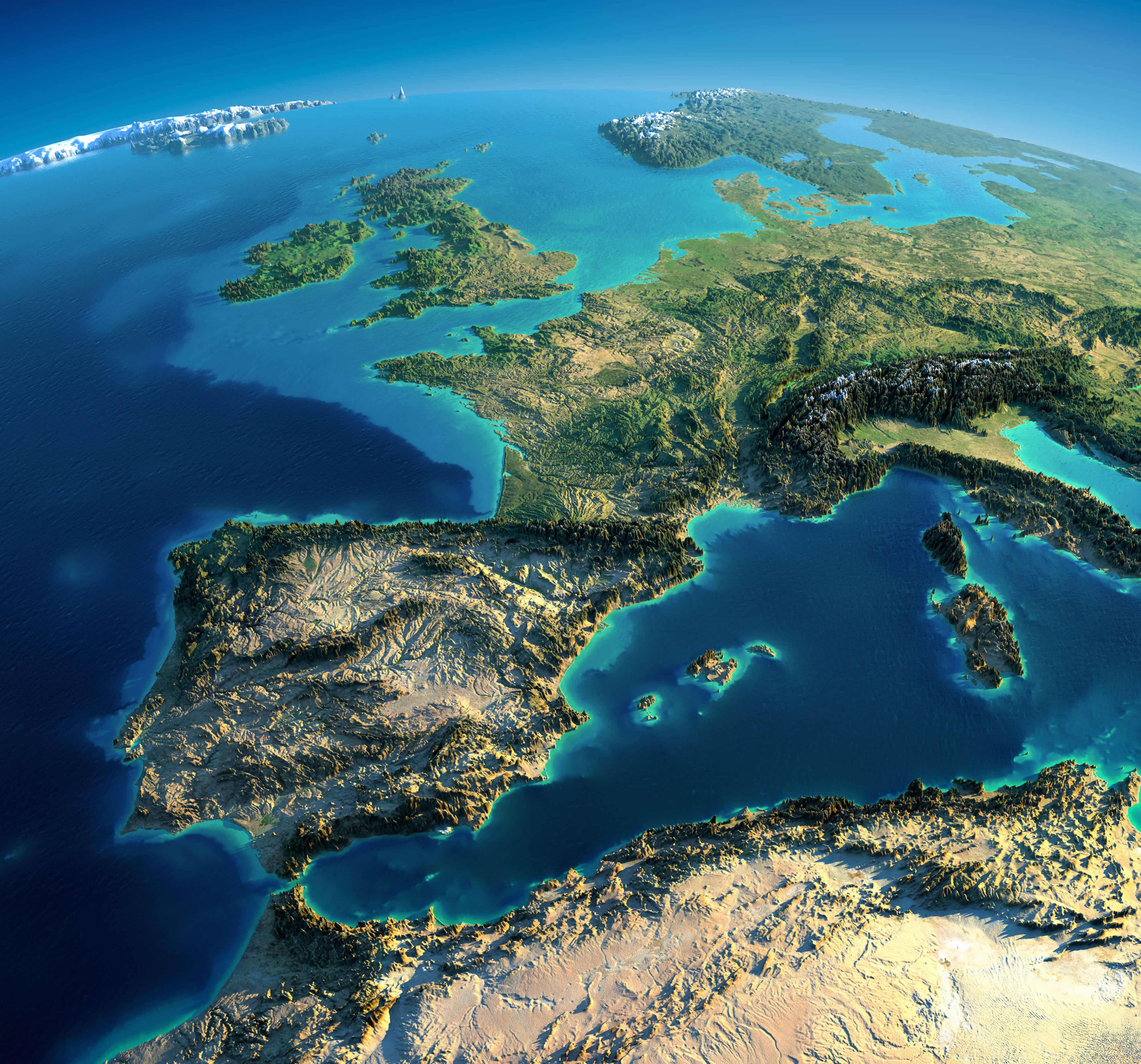 Europe Spain France Italy satellite image
