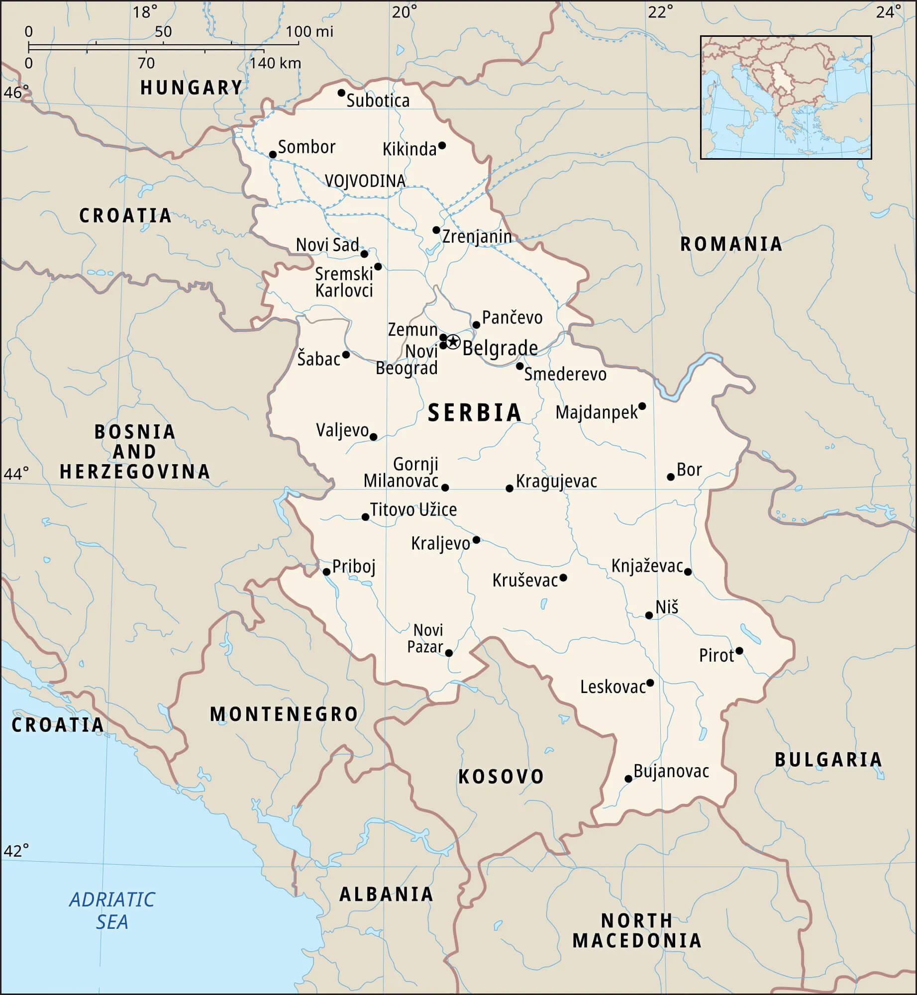 Serbia Major Cities Map