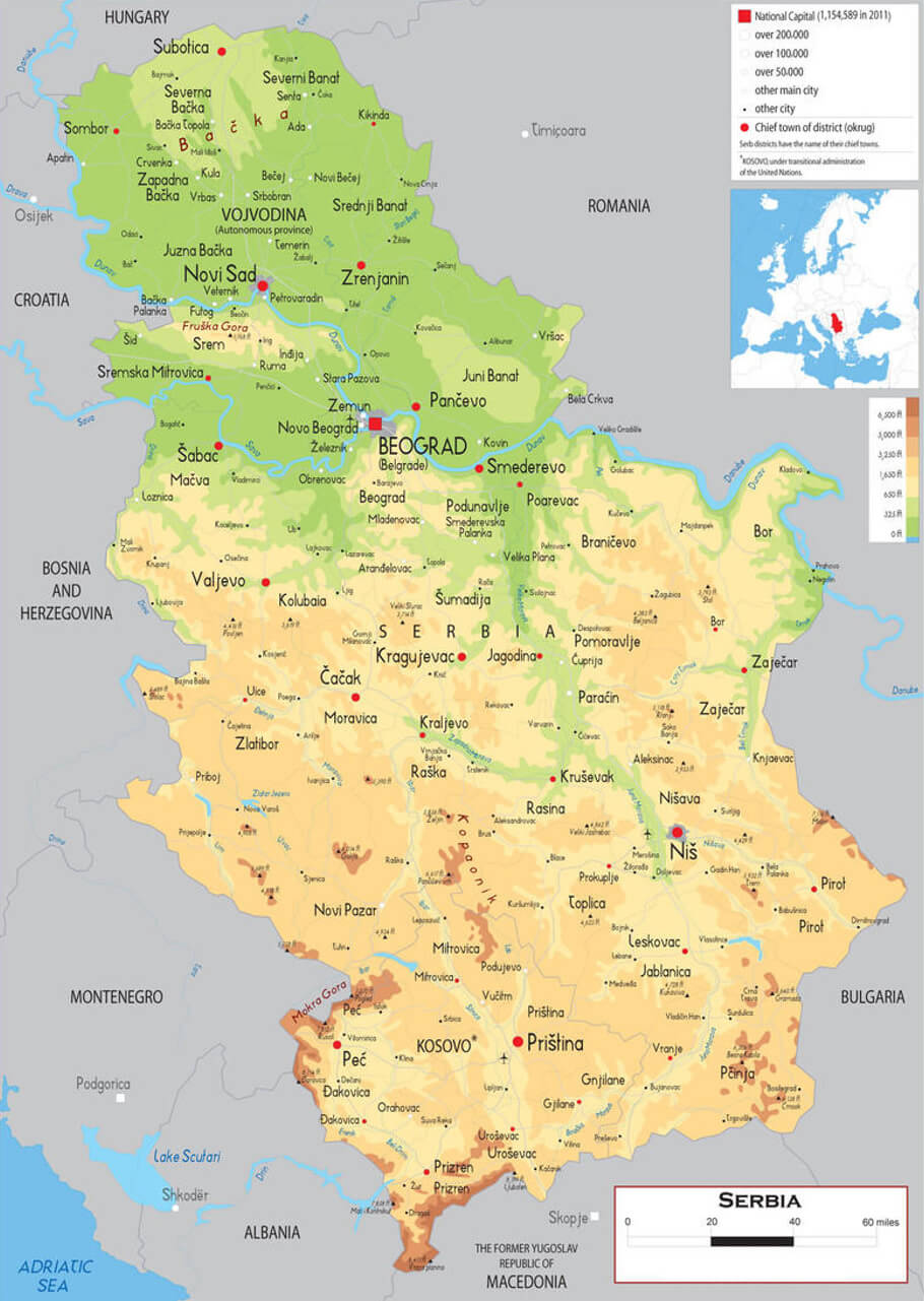 Serbia Physical Map