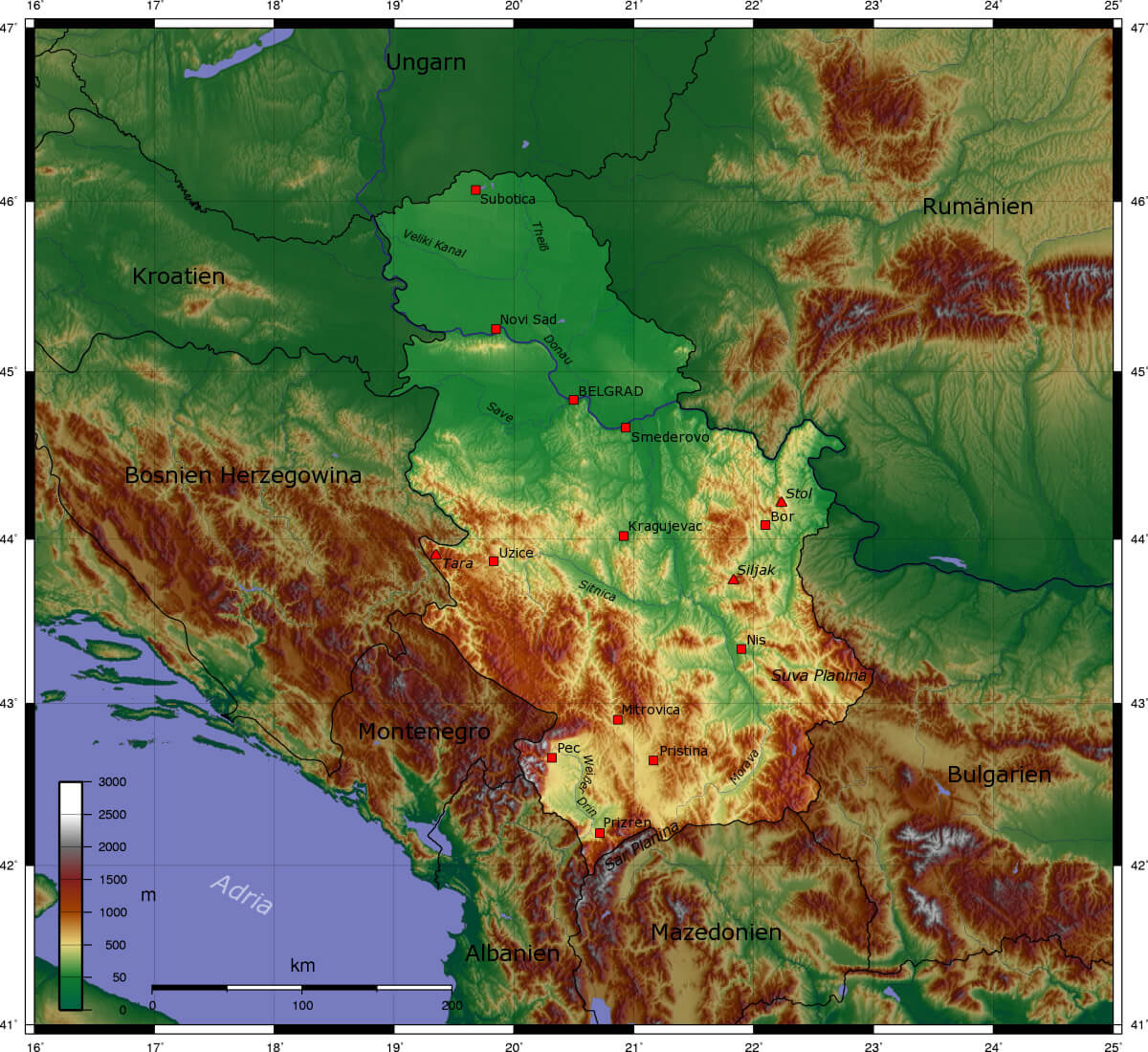 Serbia Topographic Map