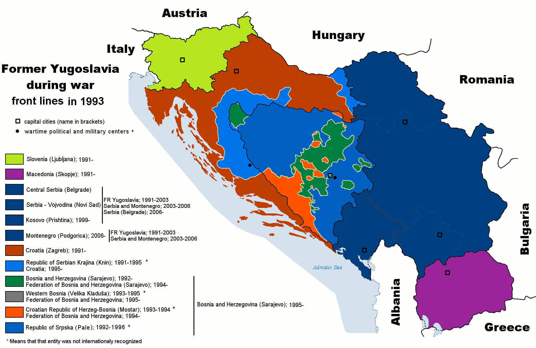 Territories of Serb Map Yugoslav Wars in 1993