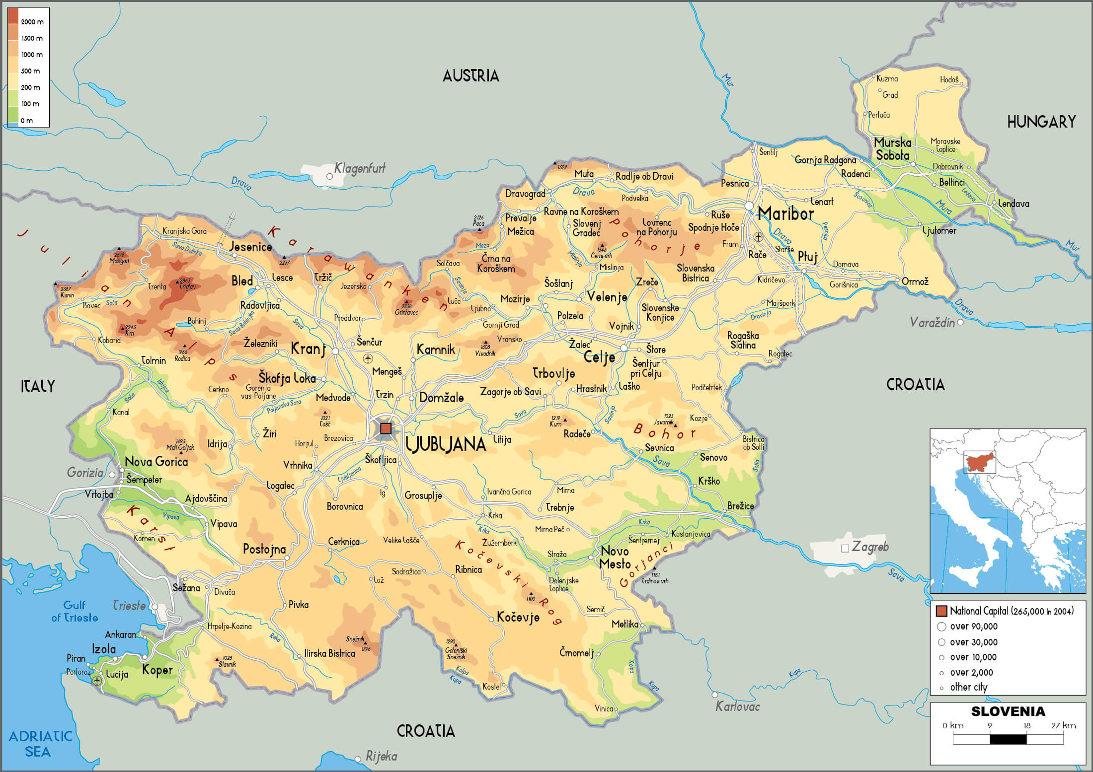 Slovenia Map Guide Of The World Slovenia Physical Map With Largest Cities