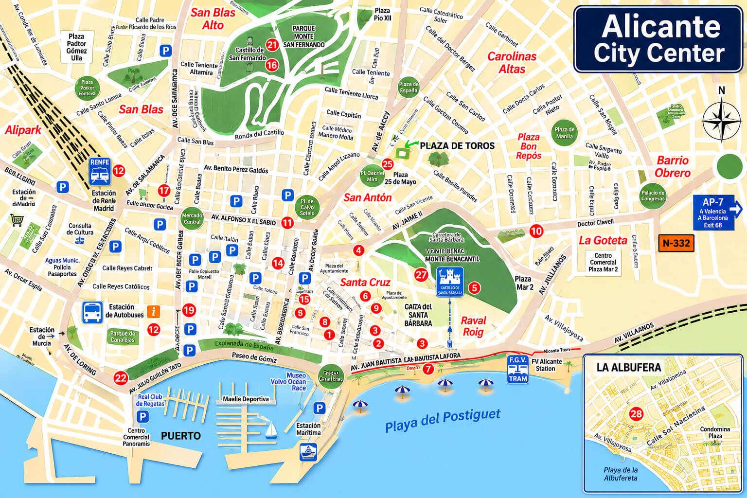 Alicante city center tourism map