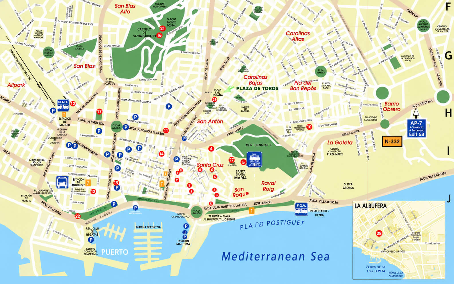 Alicante city center tourist map