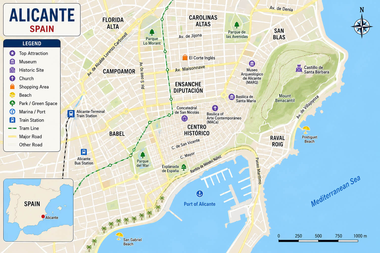 Alicante city map Spain
