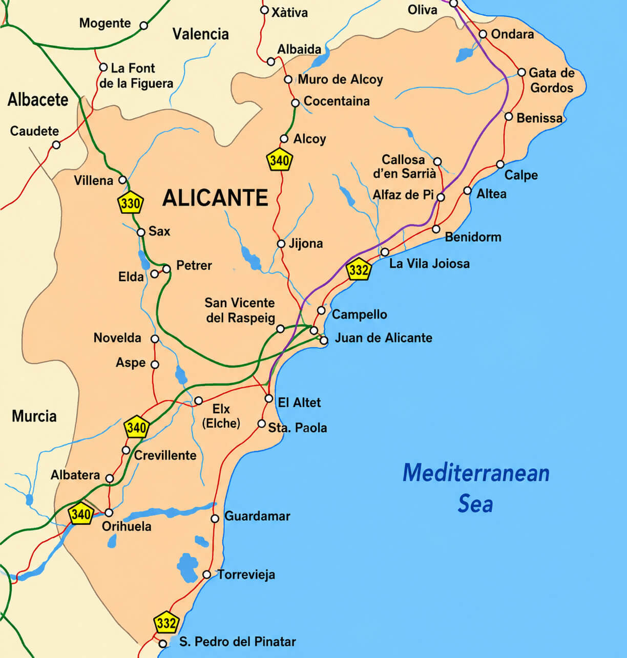 Alicante highway map Spain