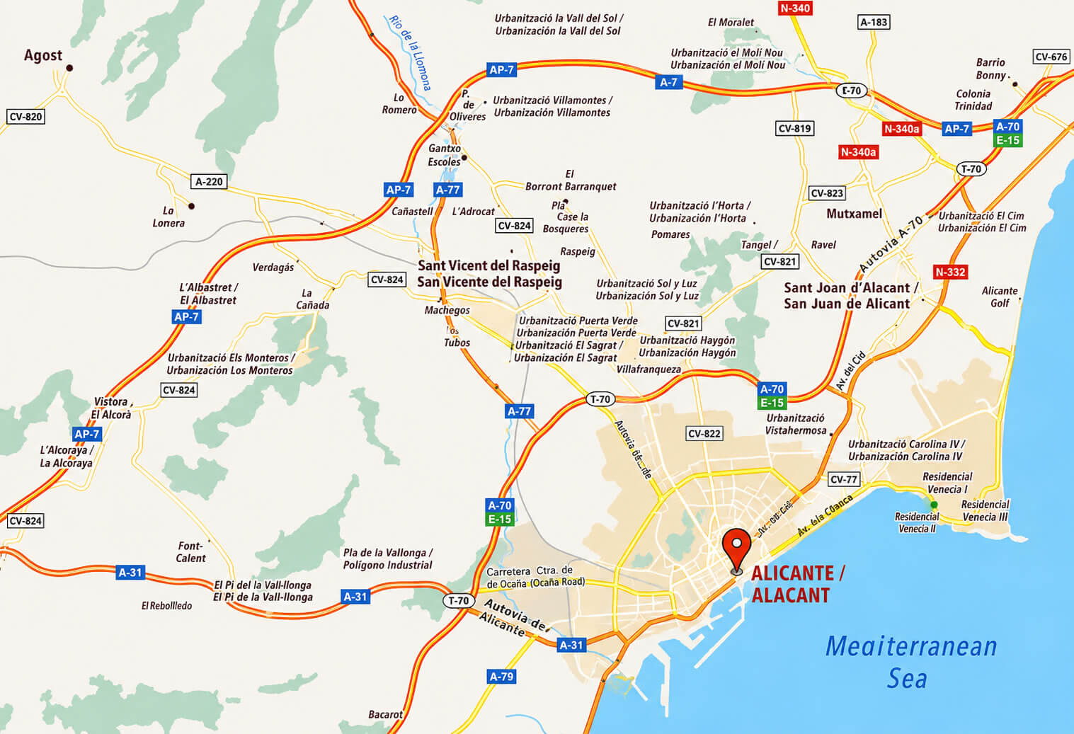 Alicante highways map