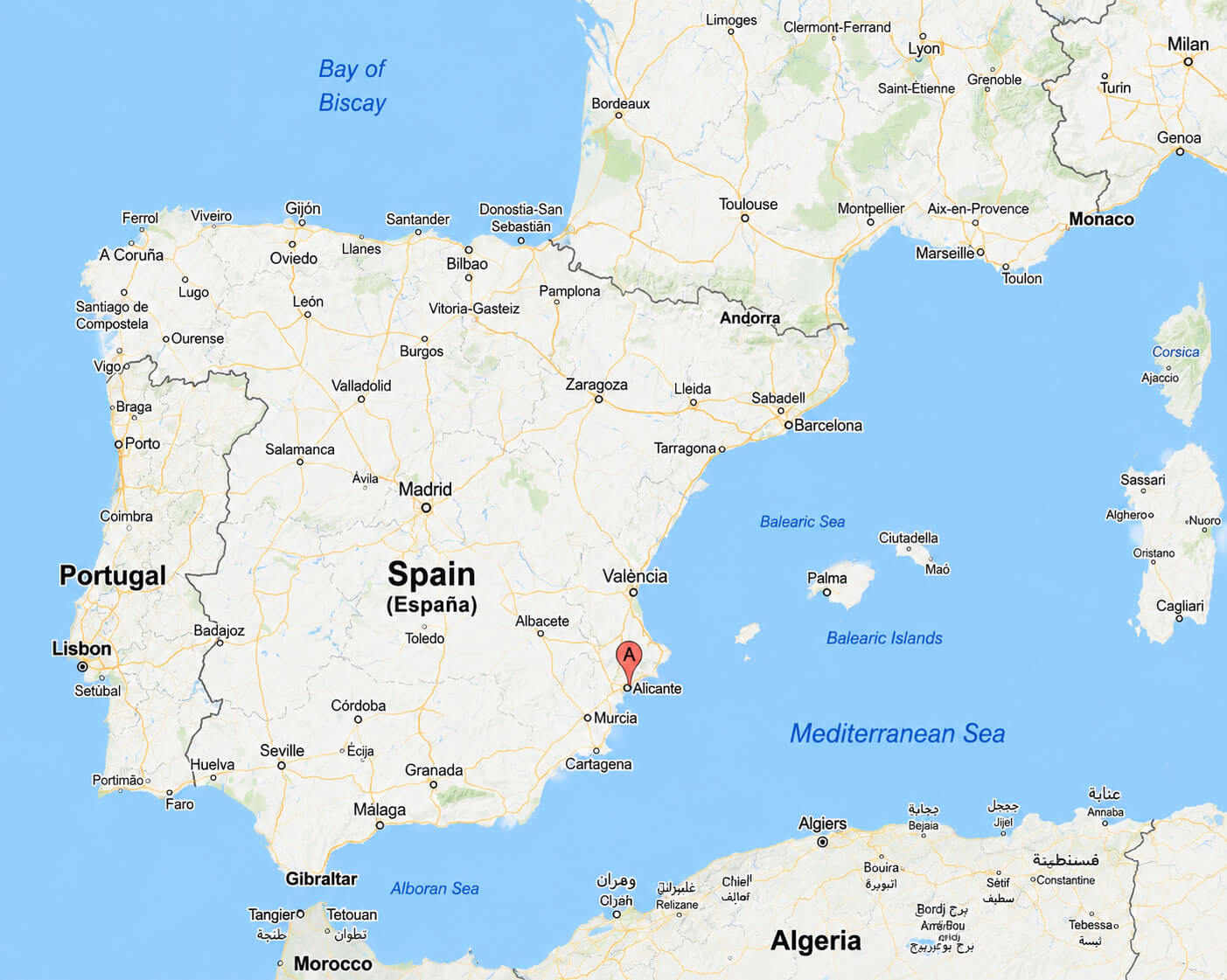 Alicante location in europe map