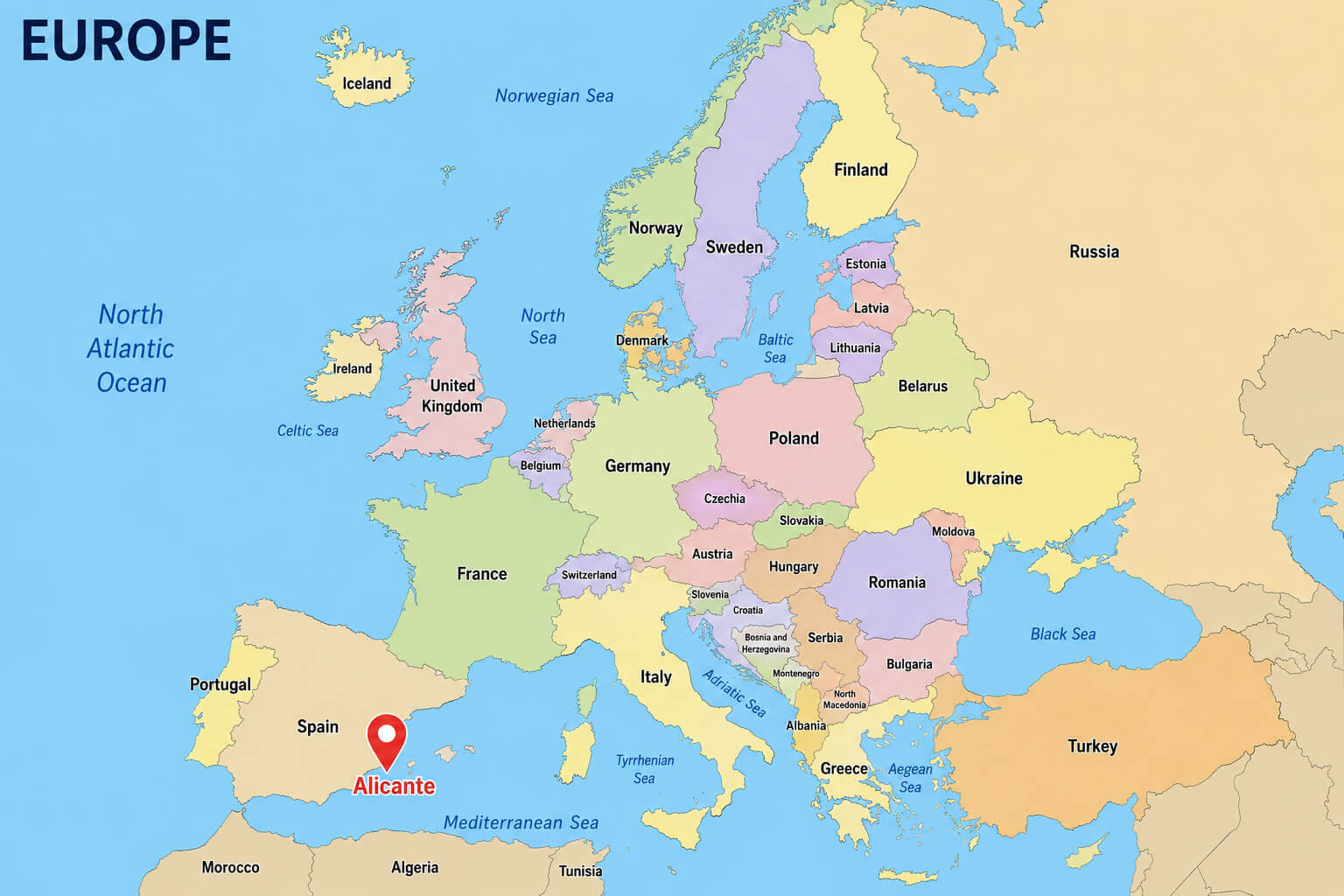 Alicante location in europe political map