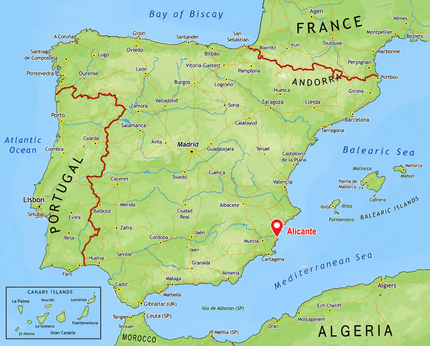 Alicante location in Spain map