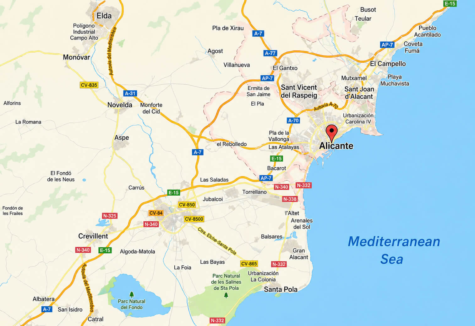 Alicante road map Spain