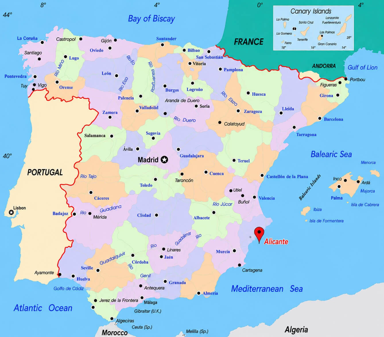 Spain provinces map with Alicante