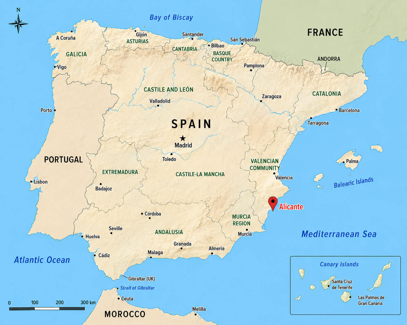 Where is located Alicante in Spain