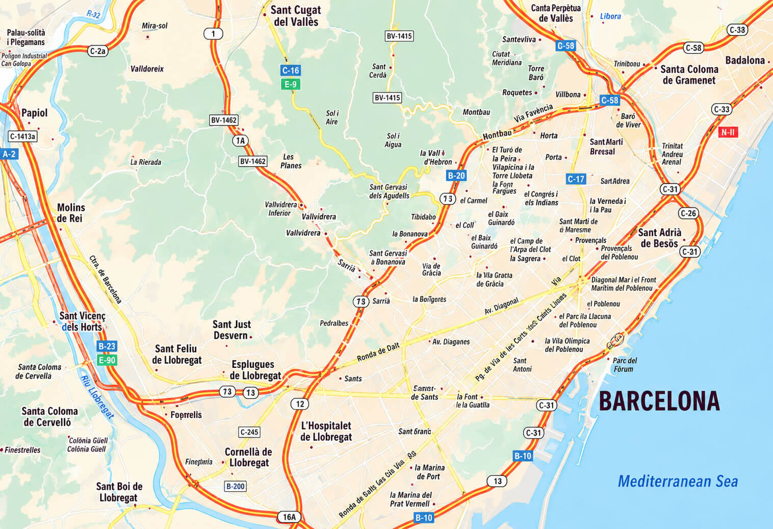 Barcelona area map