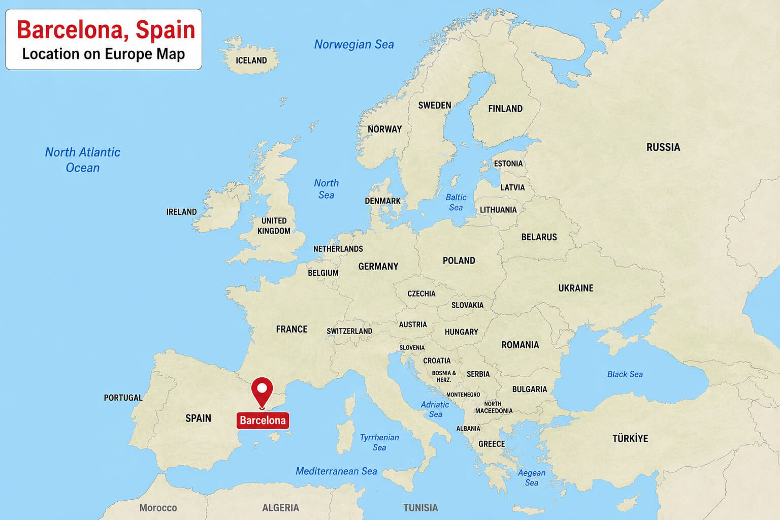 Barcelona location in Europe map