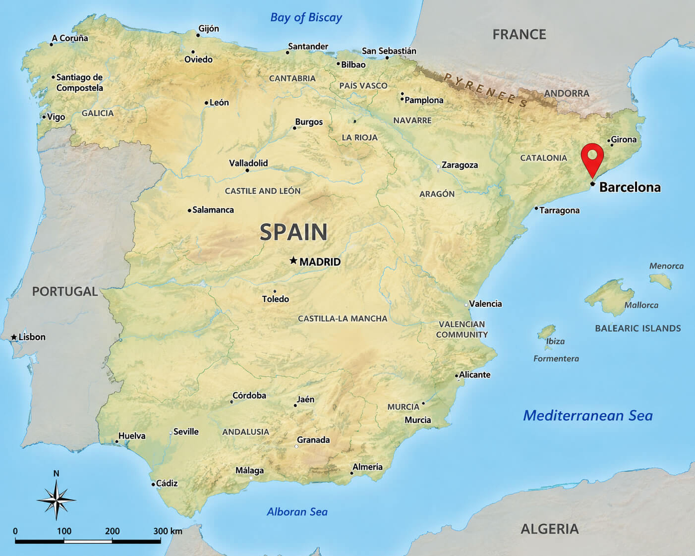 Barcelona location in Spain map