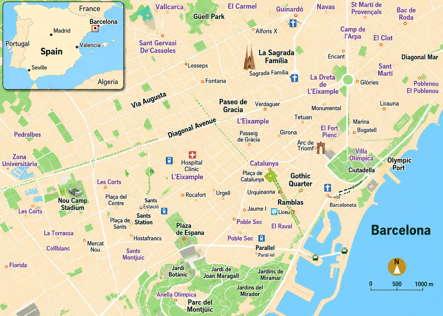 Central Barcelona map