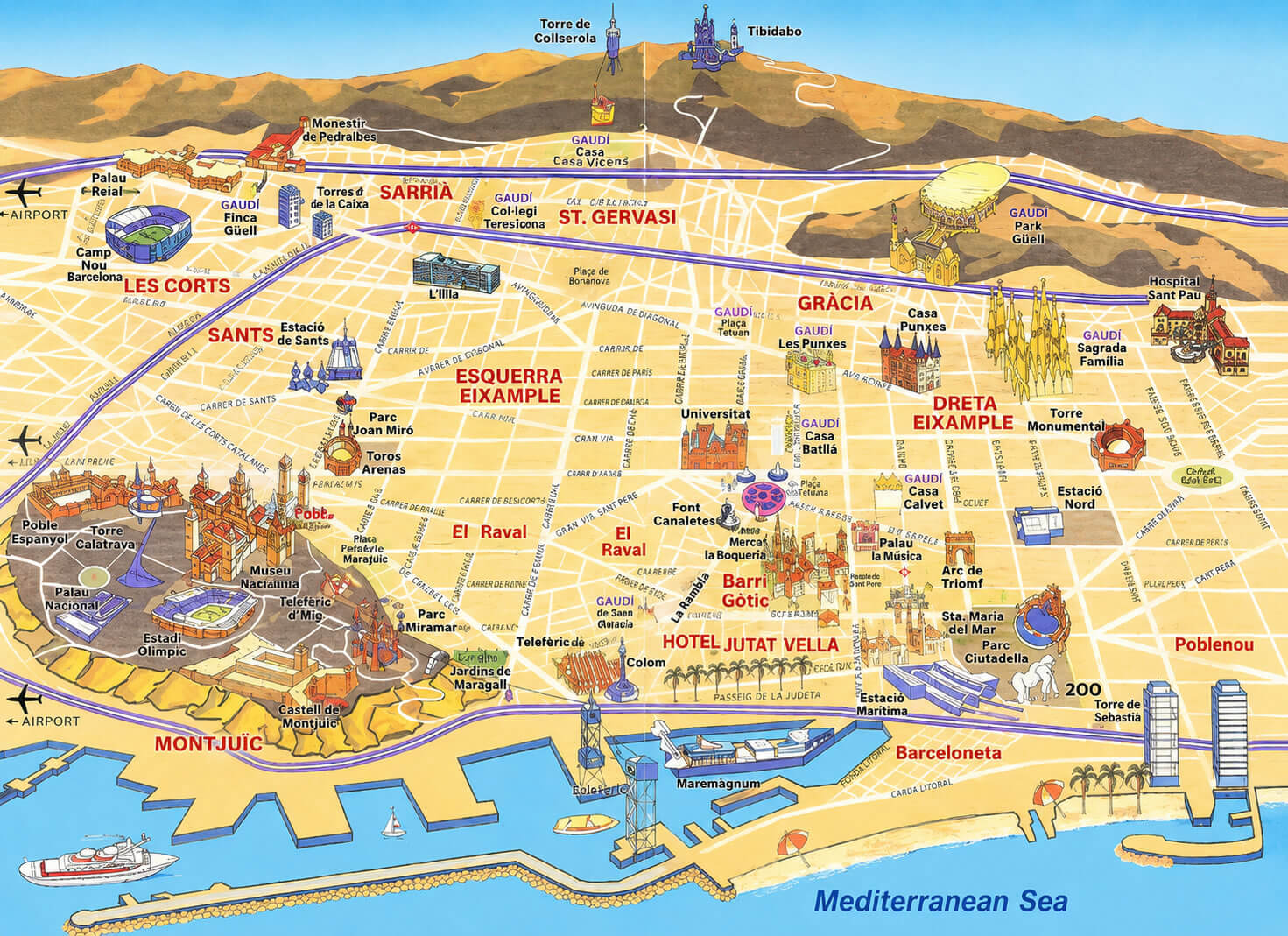 Illustrated Barcelona city map