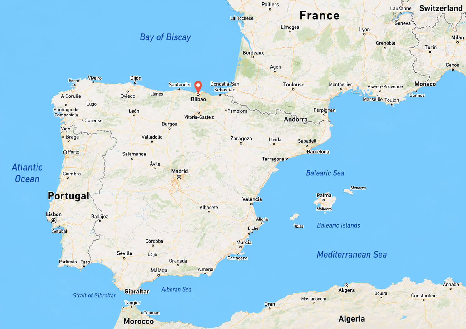Bilbao map of Spain and france