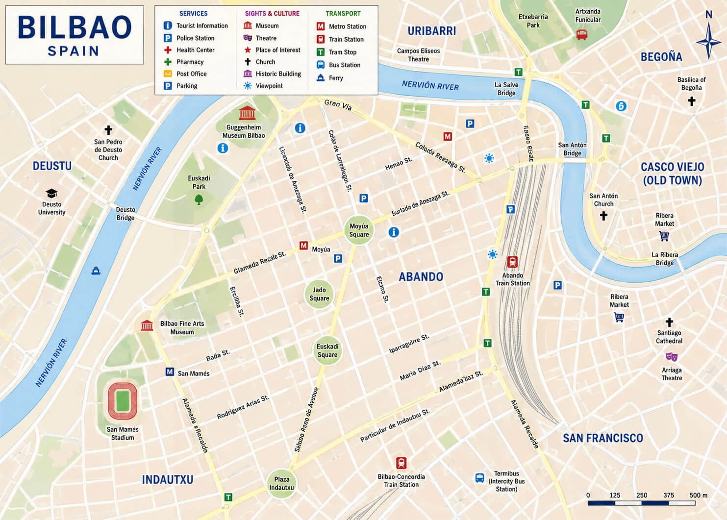 Bilbao tourism guide map
