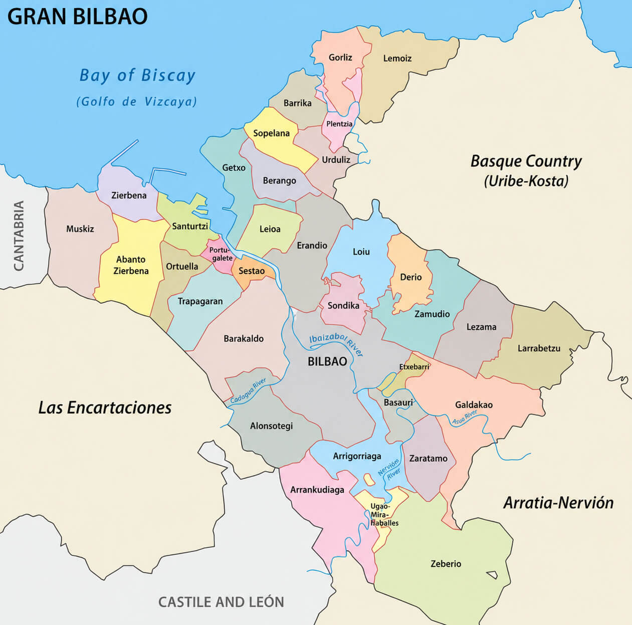 Greater Bilbao districts map