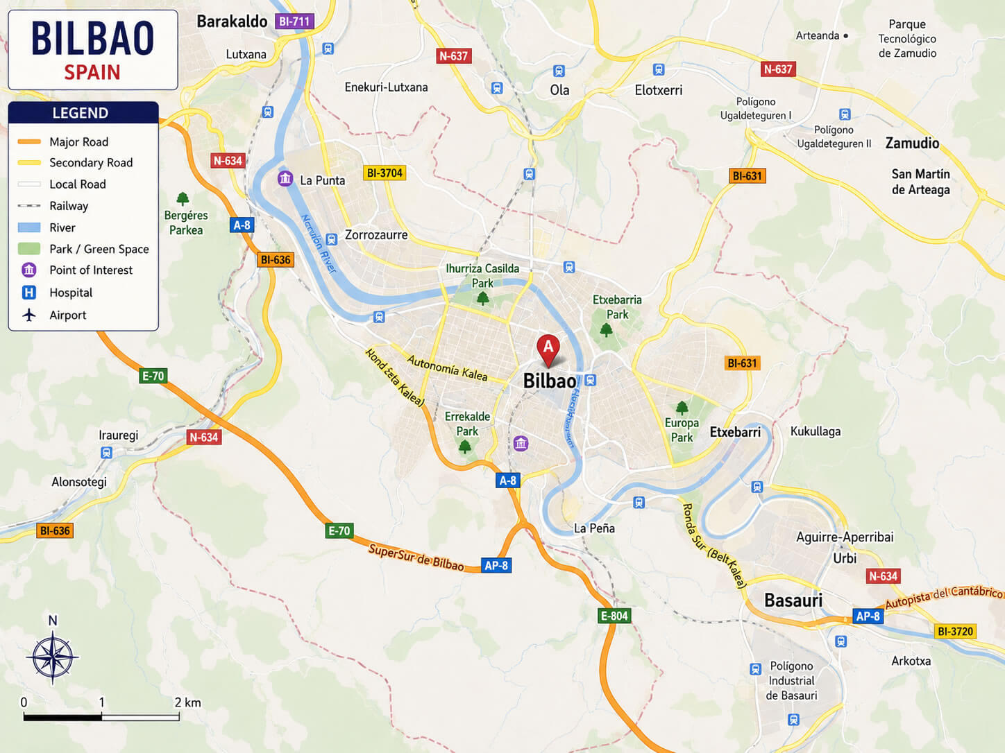 Road map of Bilbao