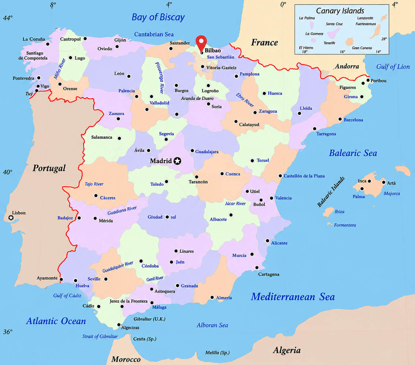 Spain political map with Bilbao	