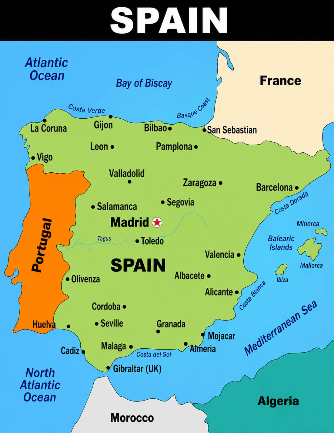 Spain main cities map