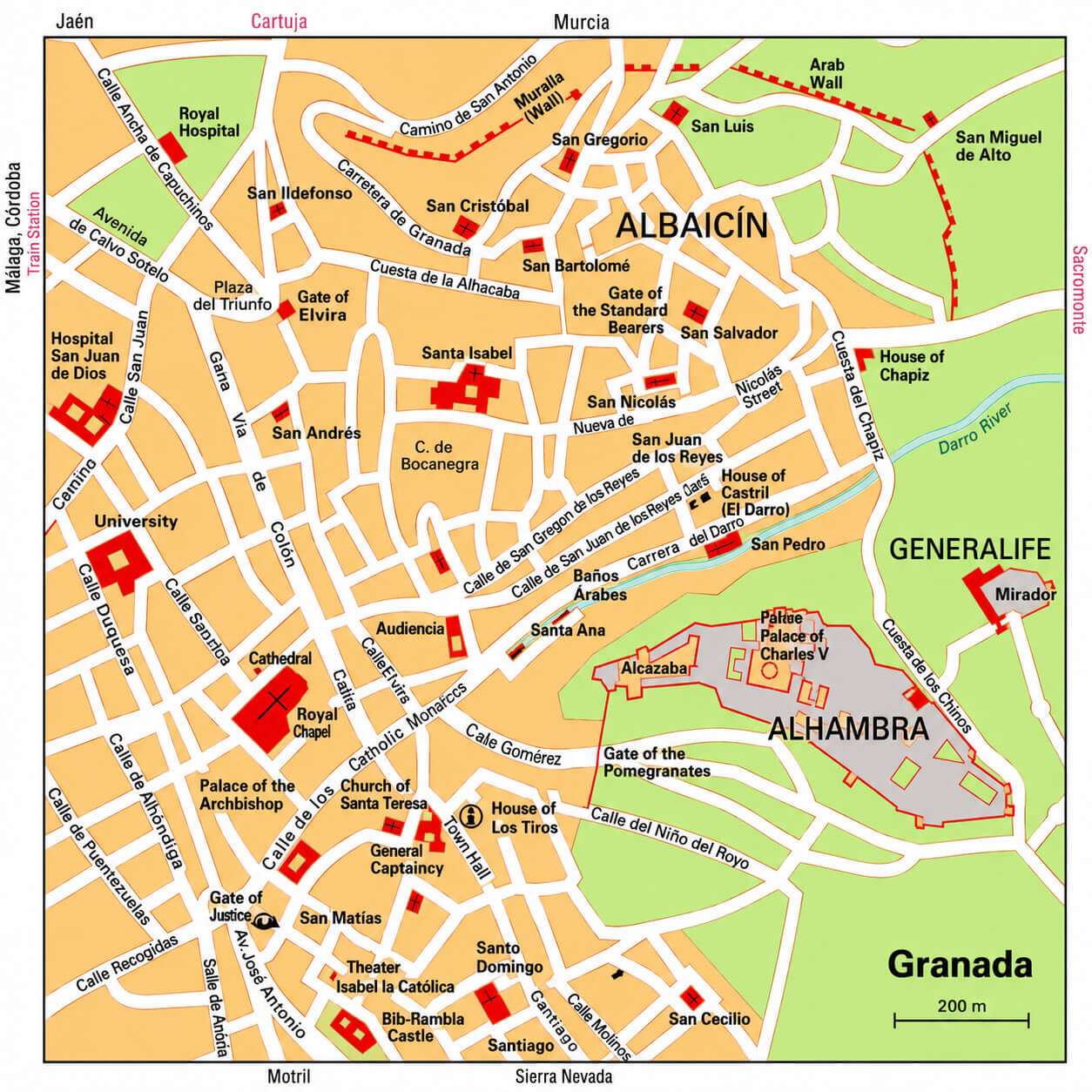 Granada city center map
