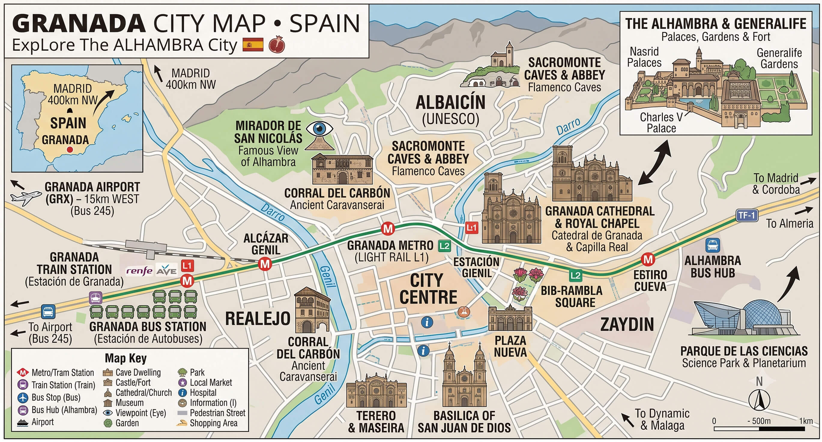 Granada city map Spain