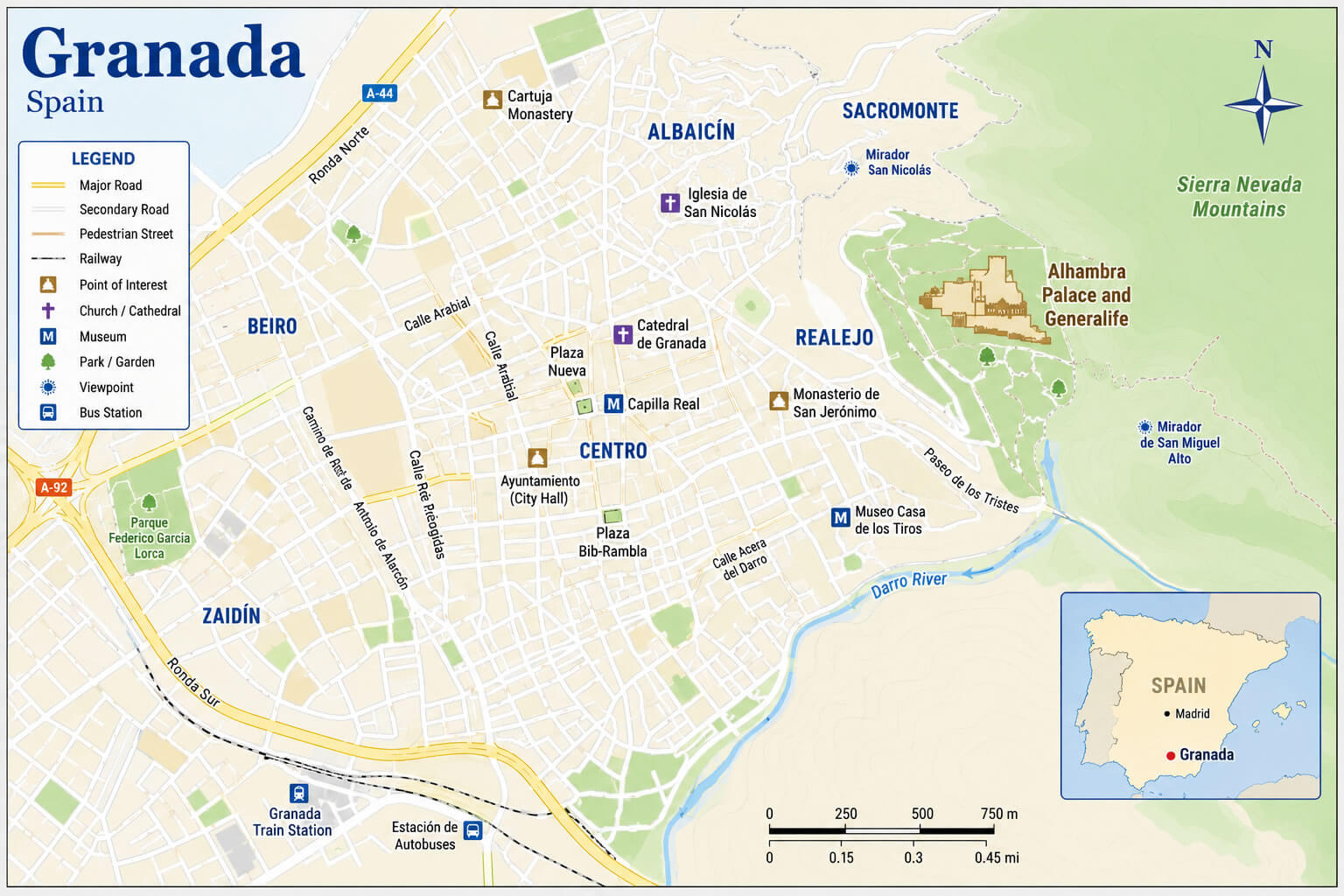 Granada downtown map
