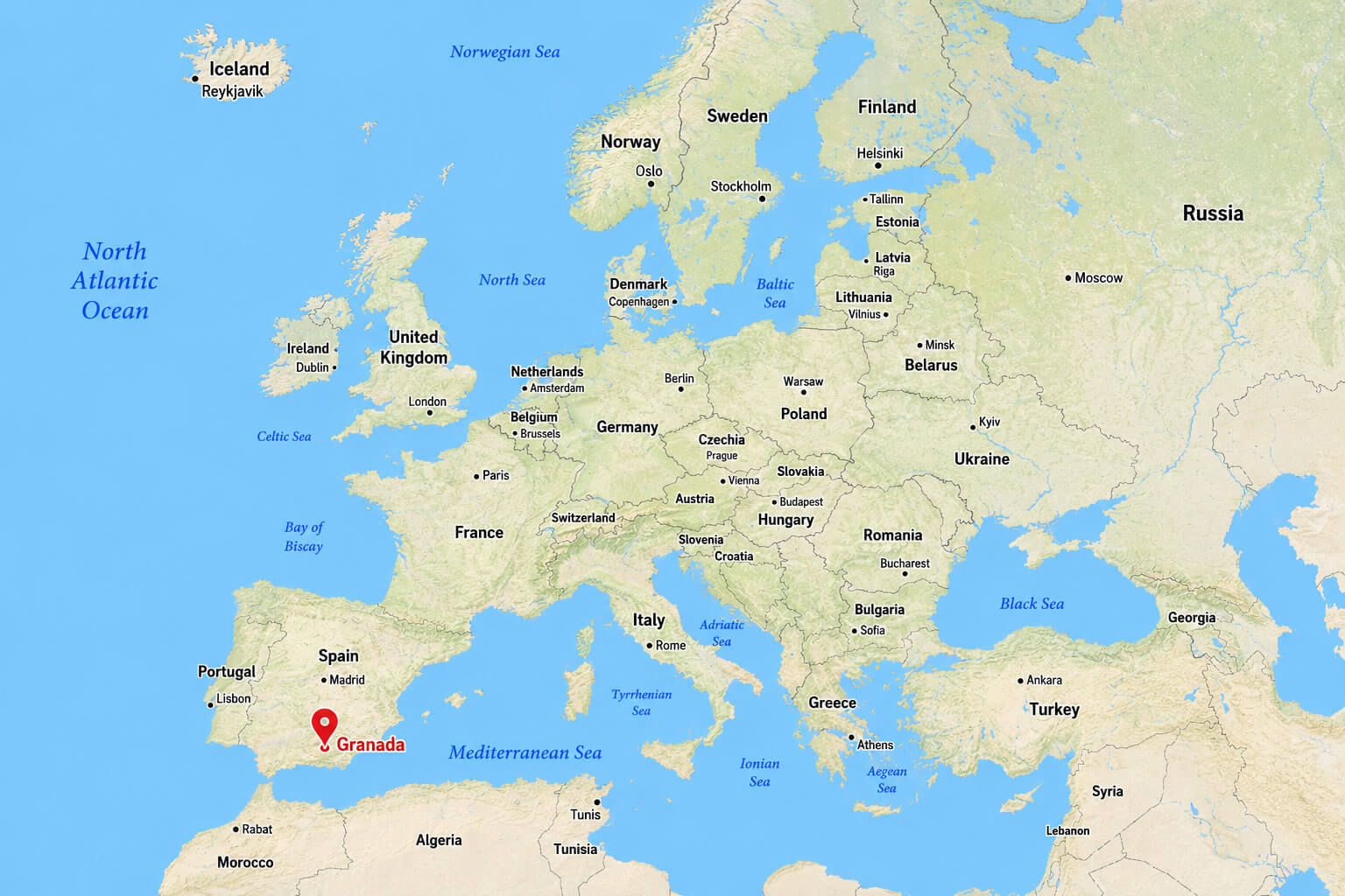 Granada location in Europe map