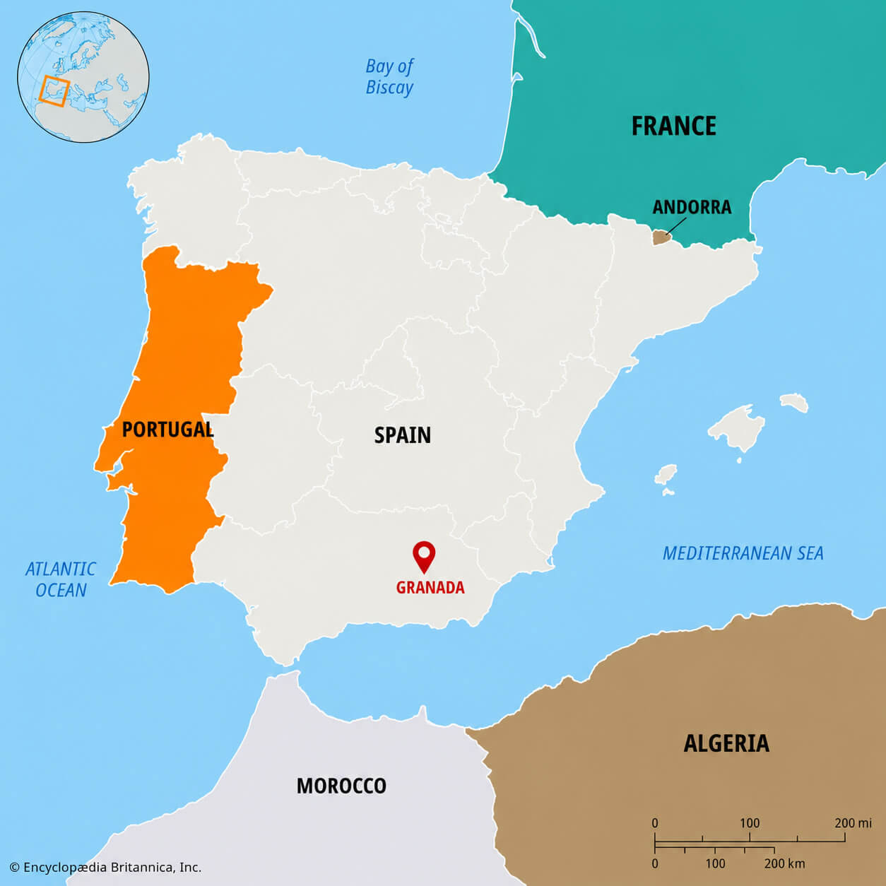 Granada location map in Spain