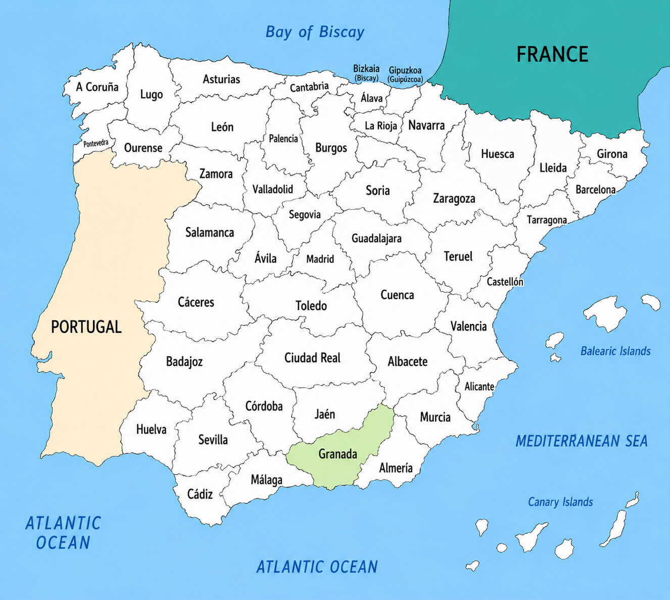 Spain provinces map with Granada
