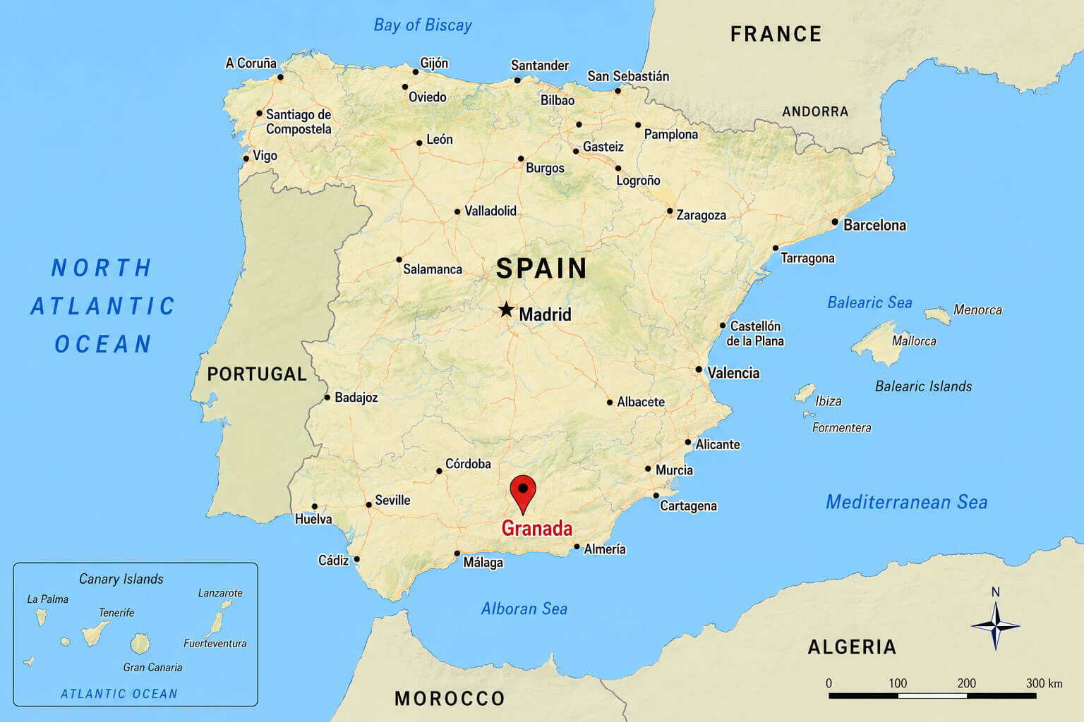 Where is Granada on Spain map