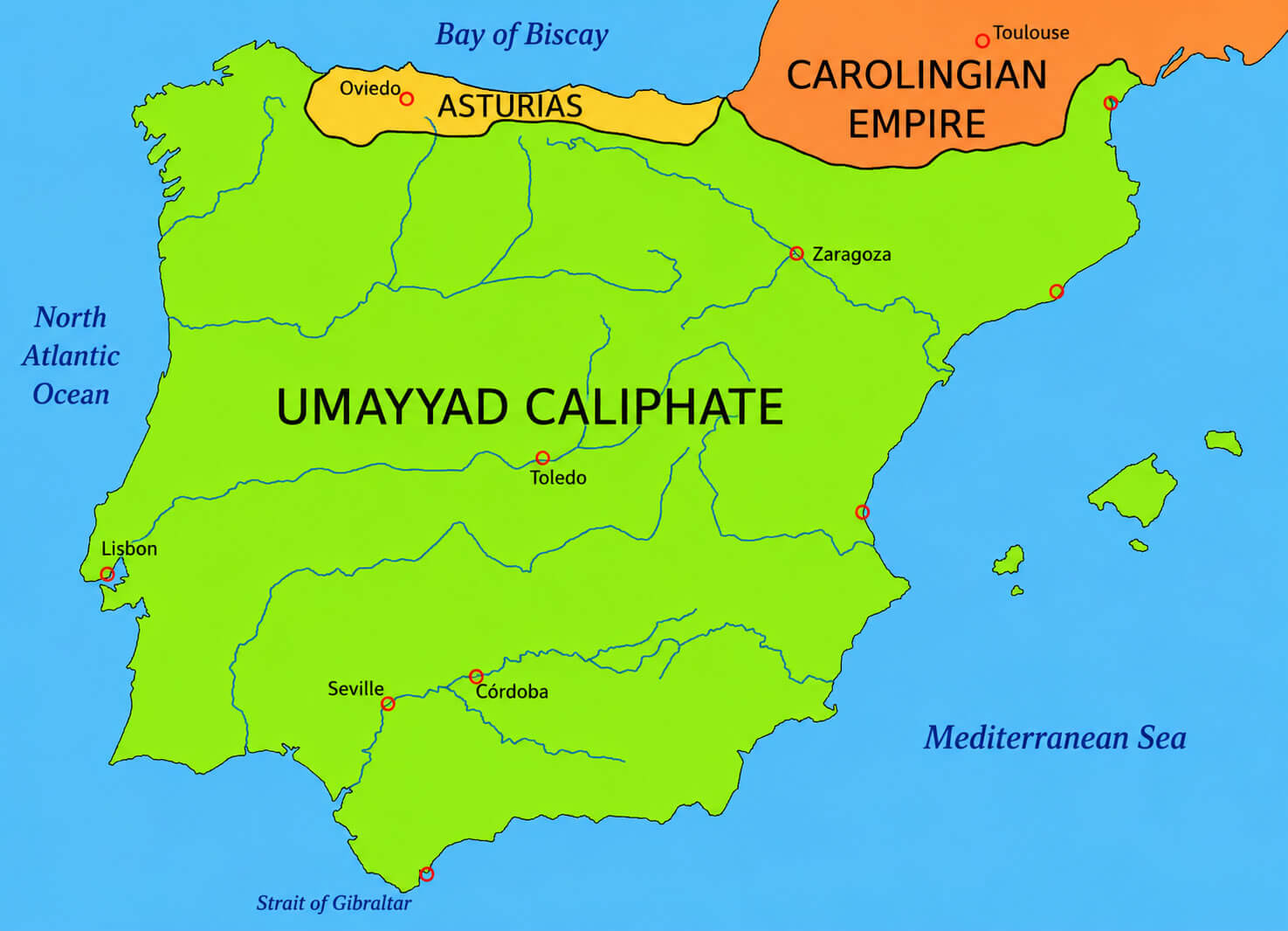 Al Andalus at its greatest extent 720 map