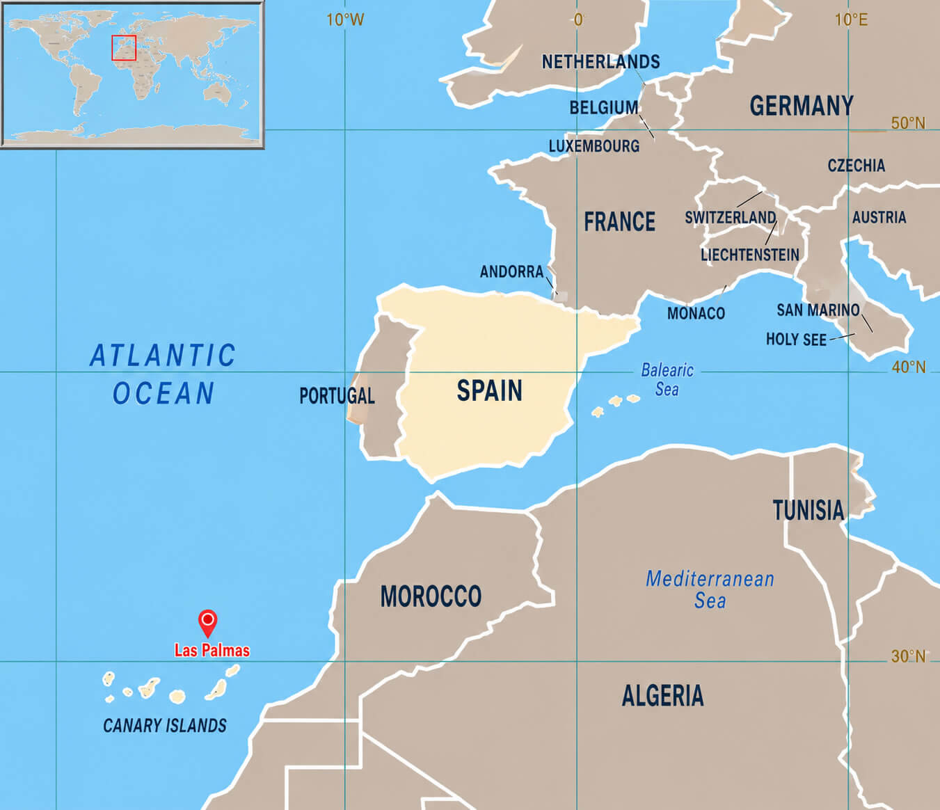 Las Palmas location in Africa and Europe map