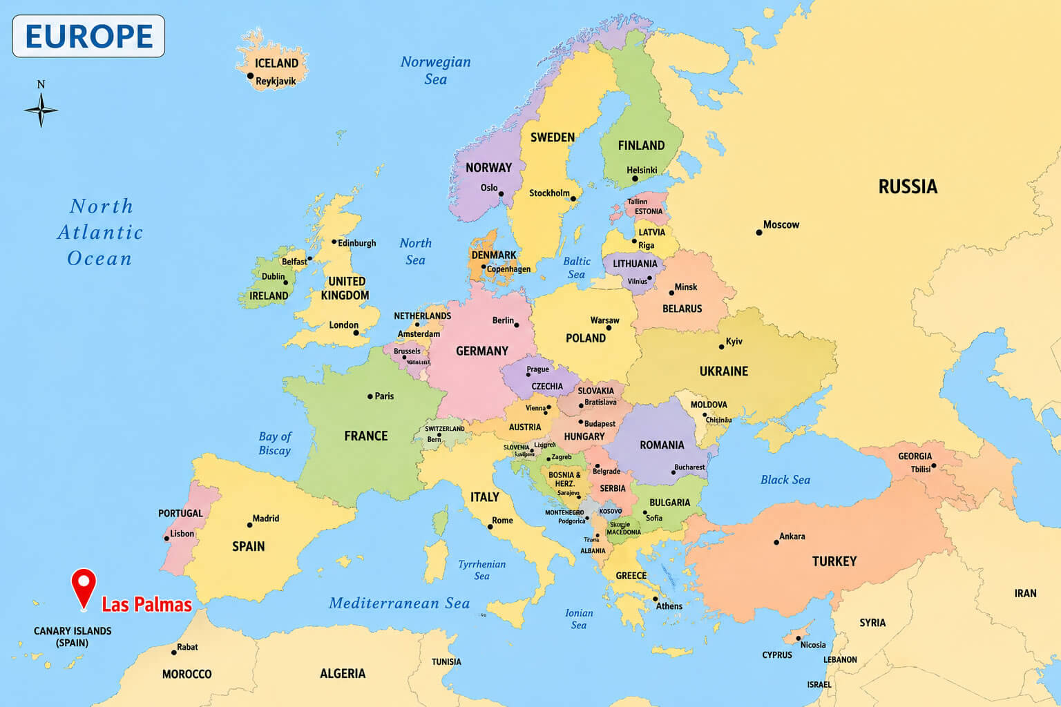 Las Palmas location in Europe map