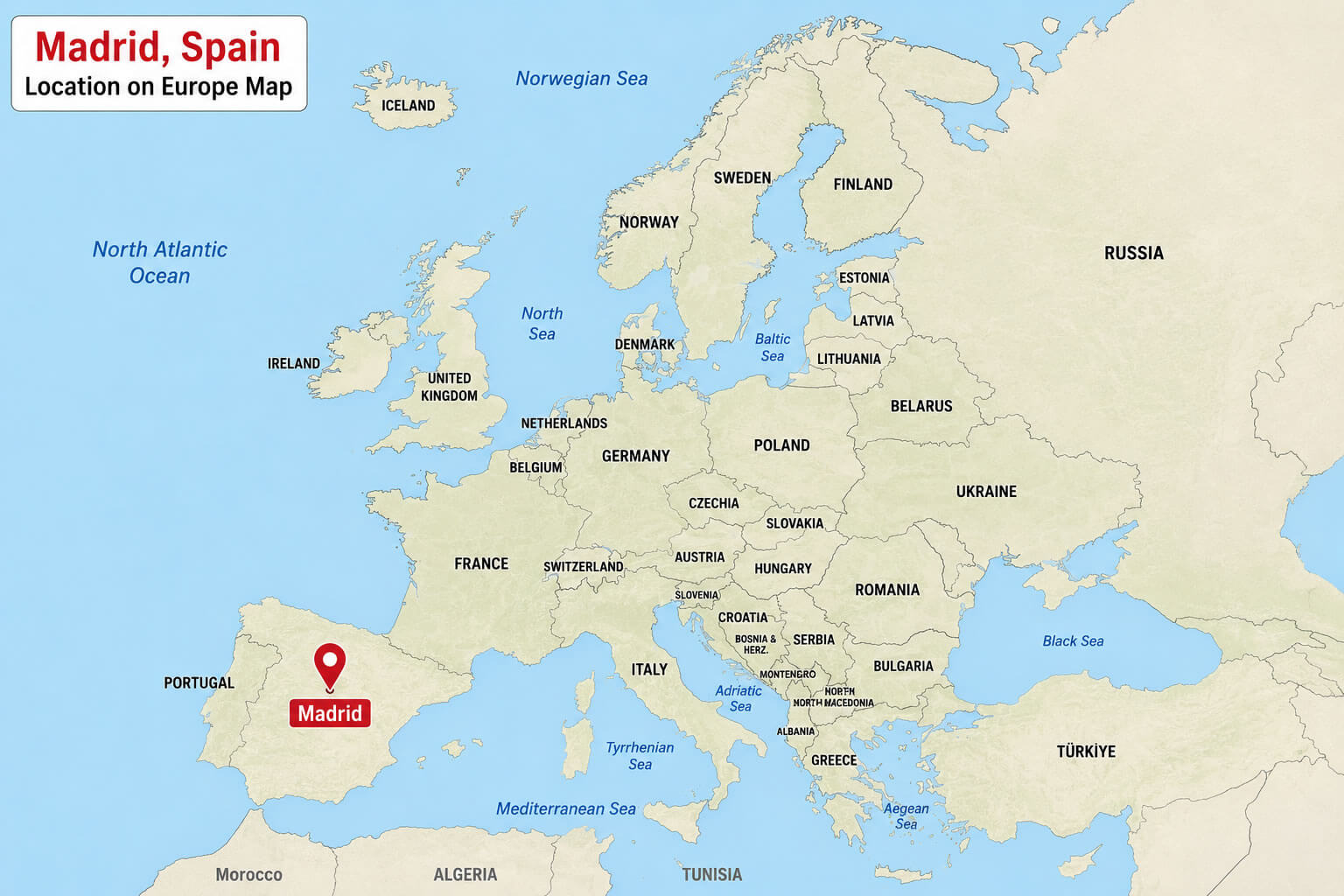 Madrid location in europe map