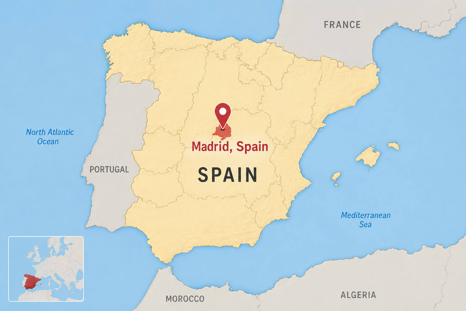 Madrid location in Spain map