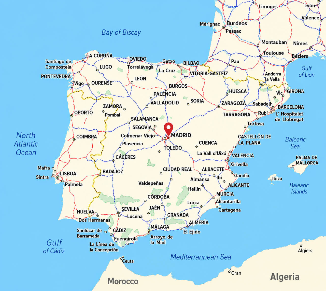 Madrid on Iberian peninsula map