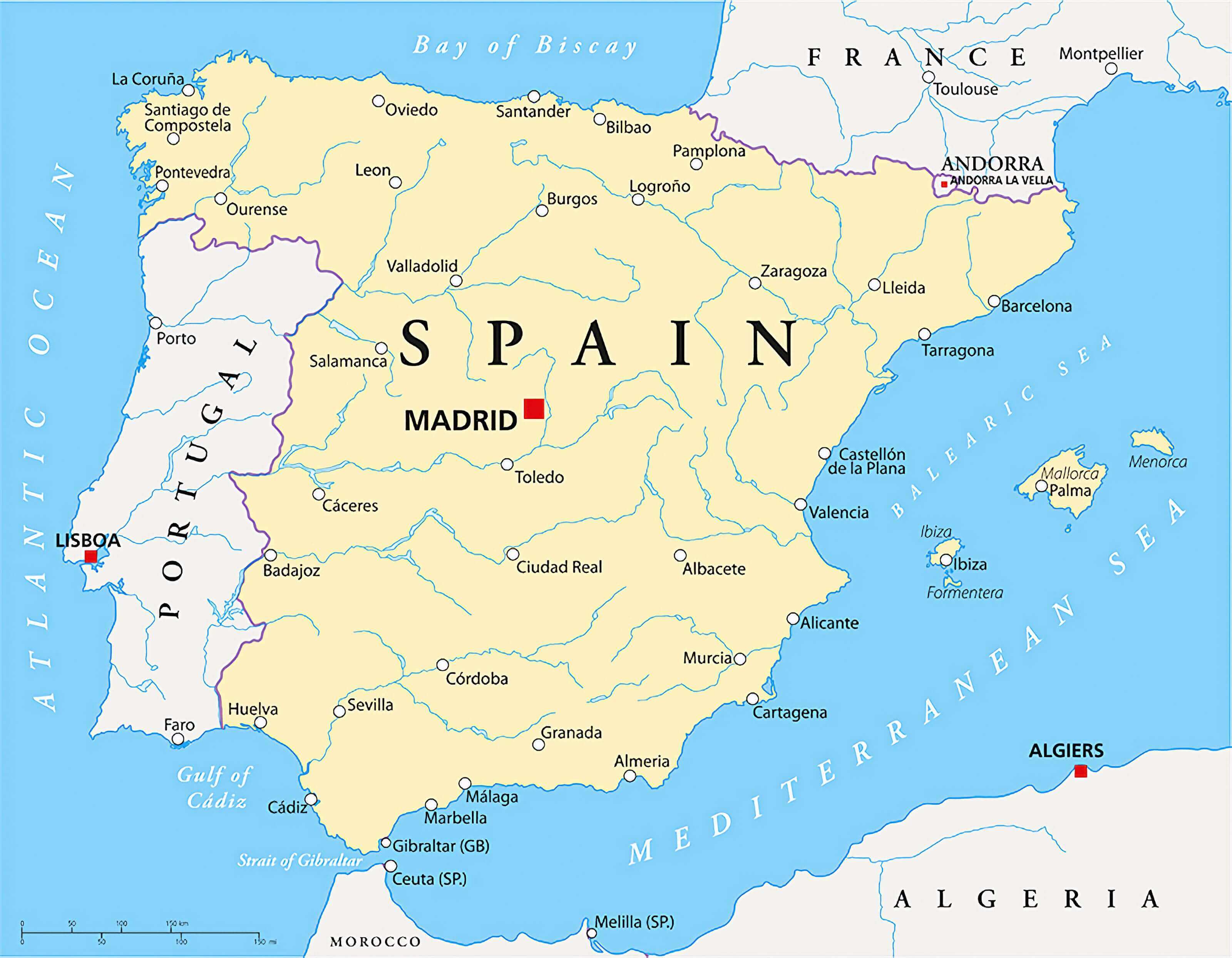 Madrid Spain map with rivers