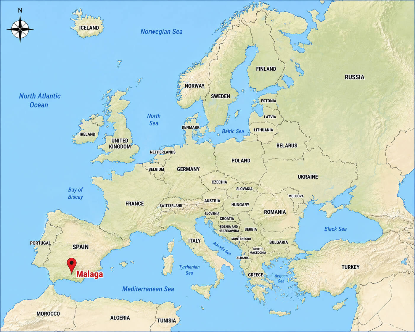 Malaga Map Spain 22 Malaga location in Europe map