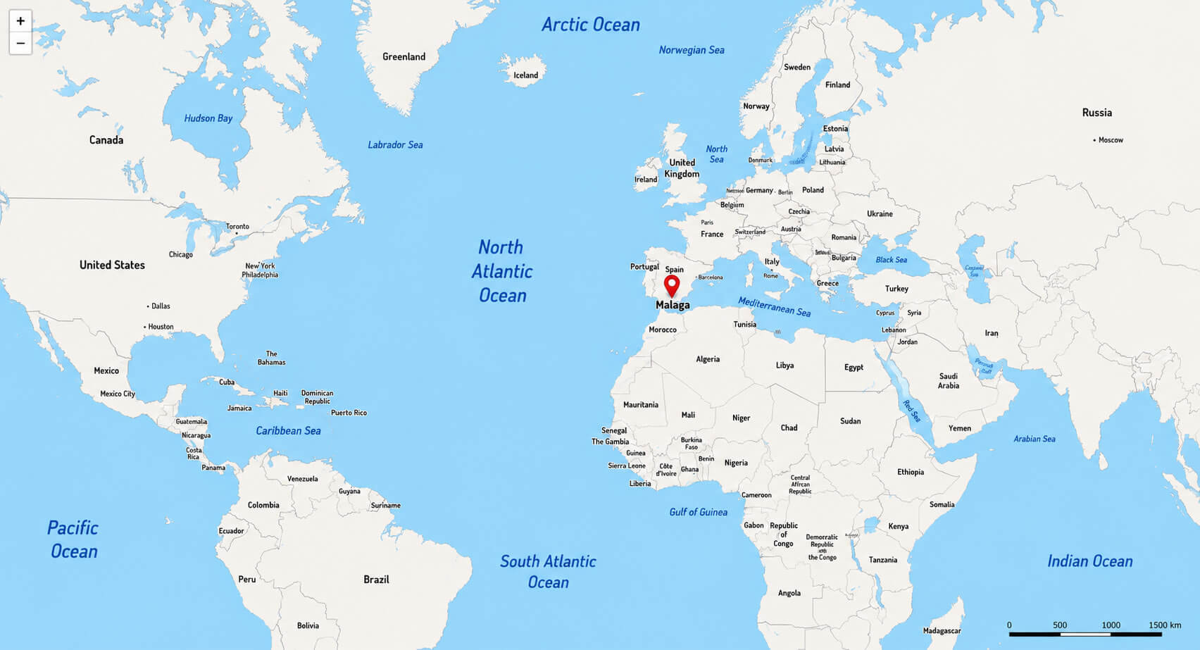 Malaga location in World map